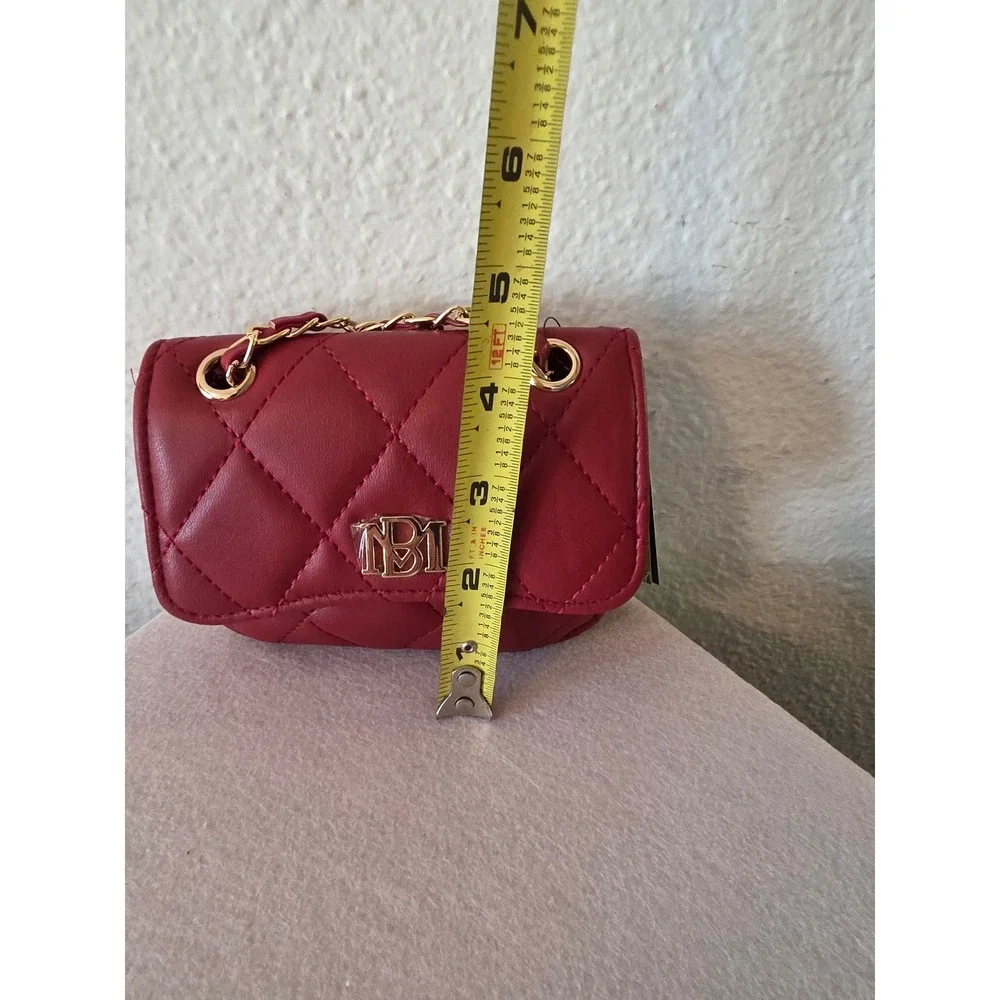 Badgley Mischka Red Quilted Mini Crossbody Purse Gold Chain BMH-016 NWT